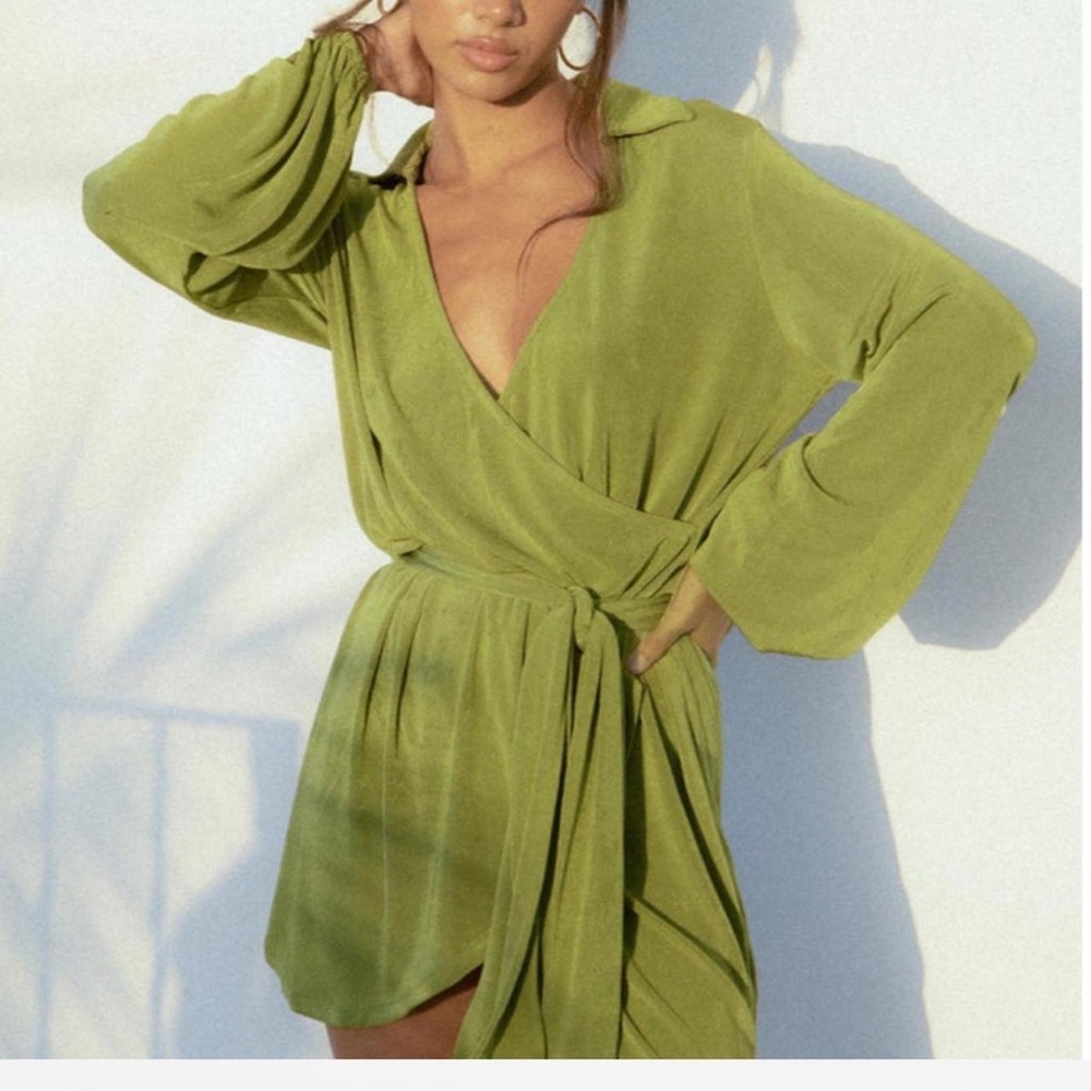 Princess Polly Green Long Sleeve Wrap Dress